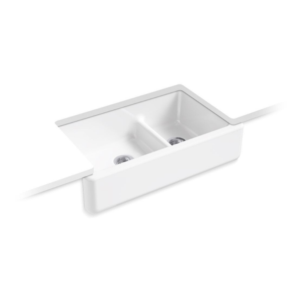 Whitehaven 36" Tall SD Sink White Cast Iron Farmhouse Lartge/Med Smart Divide Undermount