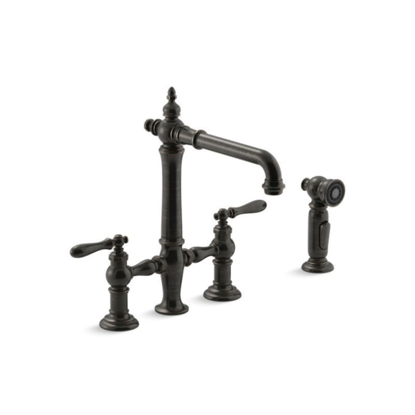 Artifacts Bridge Kitchen Faucet 4-Hole Oil Rubbed Bronze with Sidespray