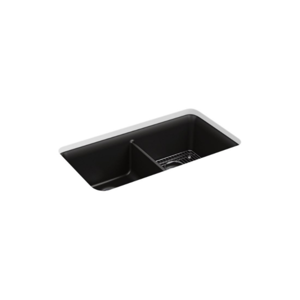 Cairn 33" Double Sink Black Neoroc Undermount with Sink Grid