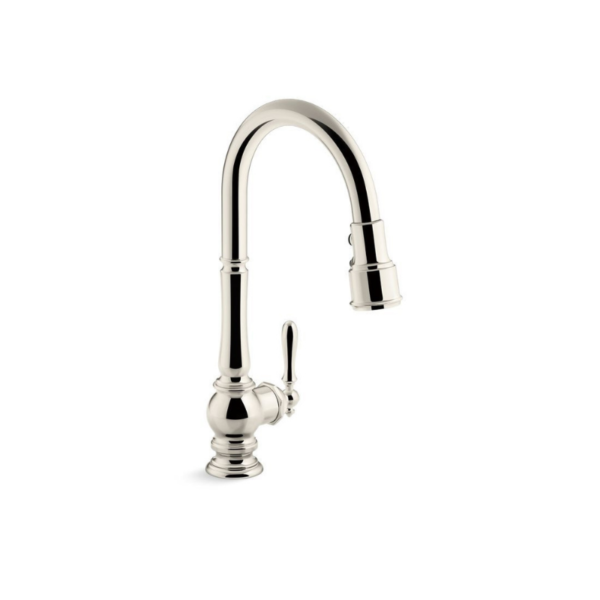 Artifacts 17-5/8" Kitchen Faucet 1-Hole Vibrant Polished Nickel with Pull-down Spout