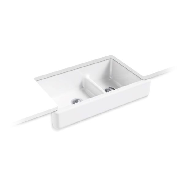 Whitehaven 36" Short SD Sink White Cast Iron Farmhouse Large/Med Smart Divide Undermount